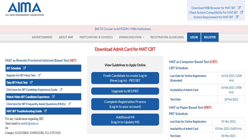 MBA MAT 2021 Admit Card