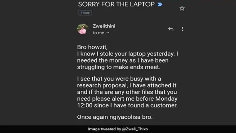 चोर की ईमानदारी! पहले चुराया Laptop फिर e-mail पर कहा सॉरी