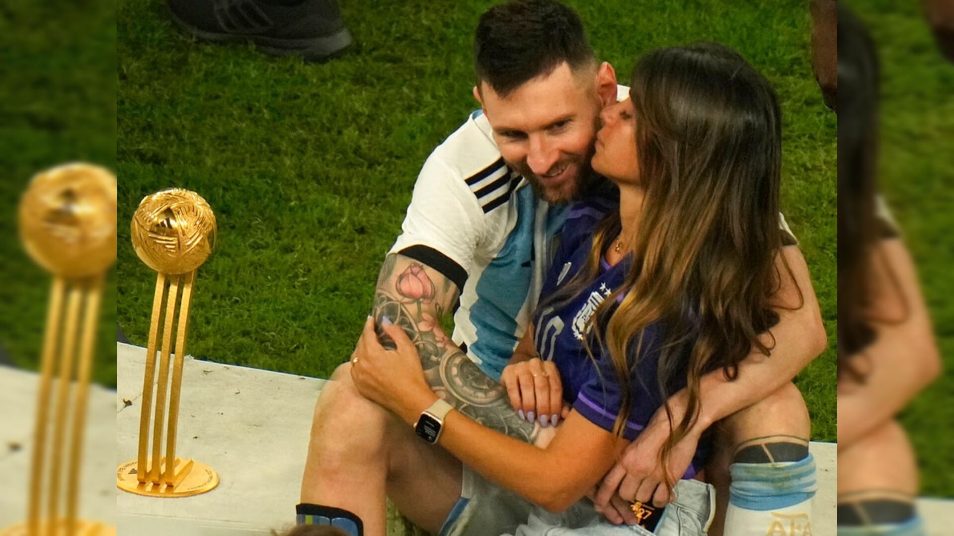 क़तर वर्ल्ड कप जीतने के बाद Messi की वाइफ हुई रोमांटिक, सबके सामने किया Kiss