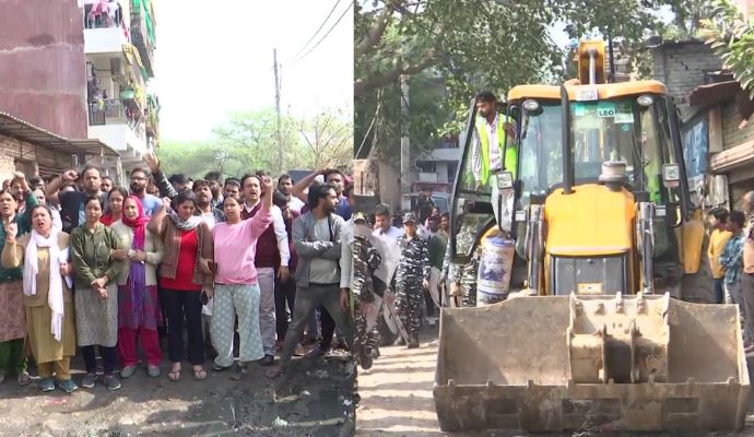 महरौली में DDA द्वारा अवैध निर्माण को गिराए जाने पर लोगों ने किया विरोध प्रदर्शन