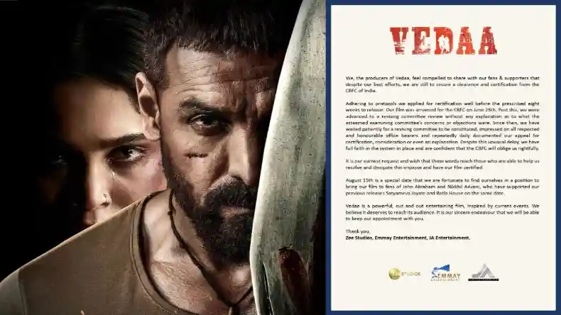 Vedaa: फिल्म के निर्माताओं का कहना अभी तक CBFC से मंजूरी नहीं मिली